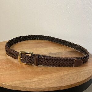 brown woven leather brass buckle belt